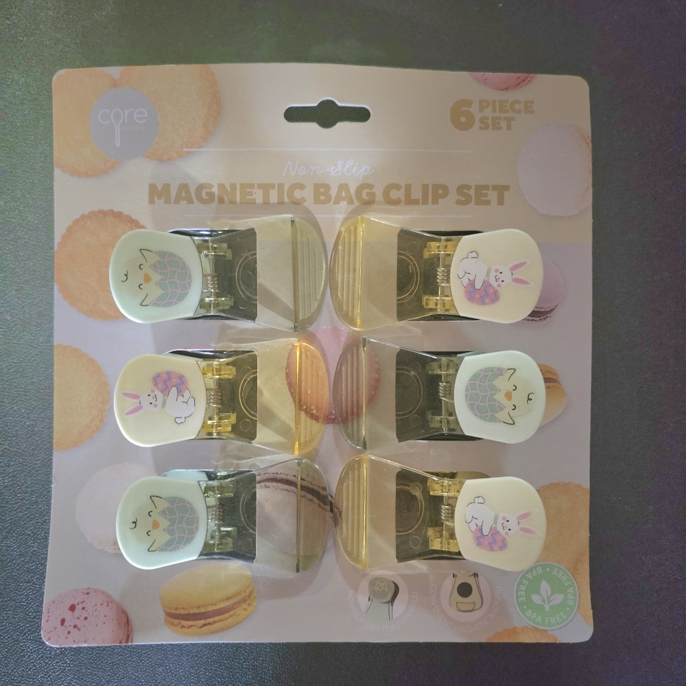 Easter Bunny/eggs Pastel Chip Magetic Bag Clips 6 Pieces Non Slip Core Kitchen